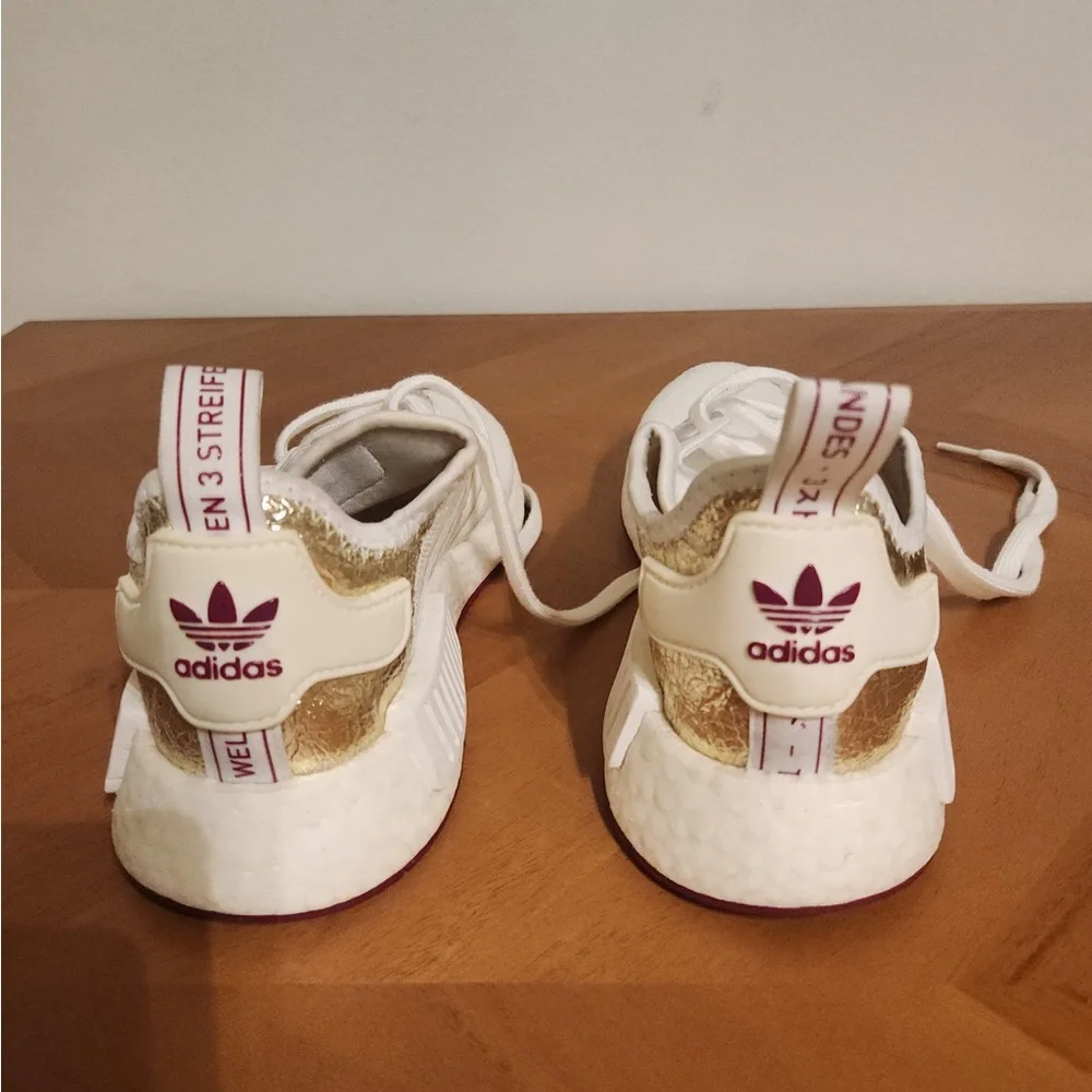 Adidas NMD R1 Sneakers – White / Gold Metallic – Women’s – Excellent Condition